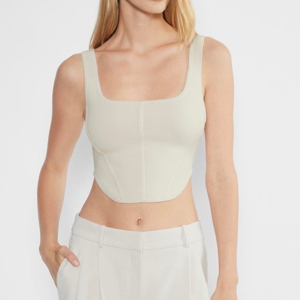 Babaton Square Neck Cropped Tank in Ivory Cream